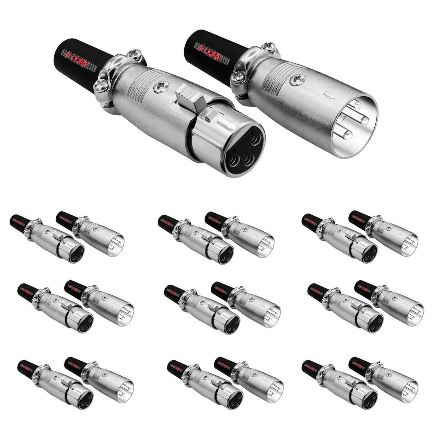 5Core XLR Connector Male Female to 1/4 Audio Jack 3 Pin Secure Mic Plug w Locking Ends 10 PAIR-0