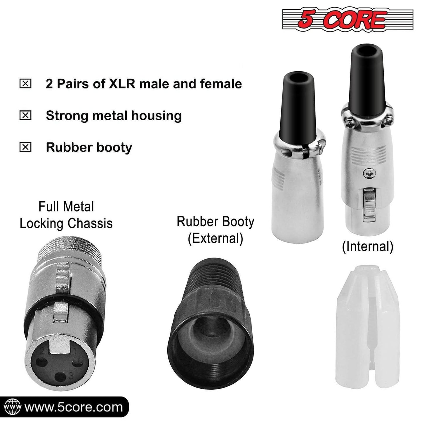 5Core XLR Connector Male Female to 1/4 Audio Jack 3 Pin Secure Mic Plug w Locking Ends 10 PAIR-2