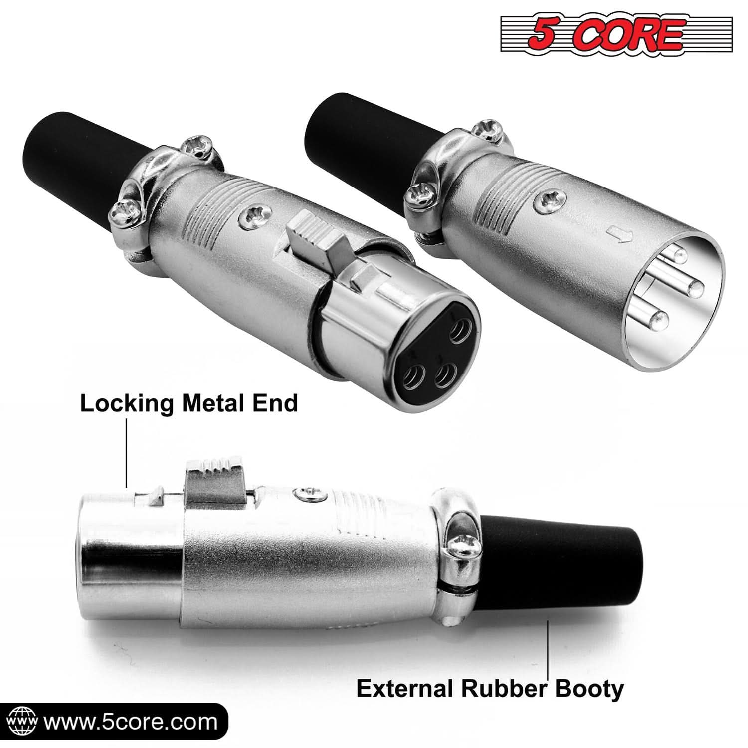 5Core XLR Connector Male Female to 1/4 Audio Jack 3 Pin Secure Mic Plug w Locking Ends 10 PAIR-3